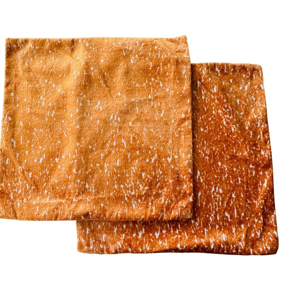 Set of 2 Burnt Orange Textured Velvet Square Mod Minimalist Pillow Covers 23x23